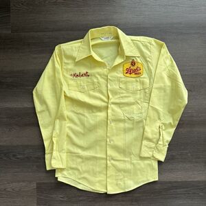 VTG Unitog Strohs Beer Work Shirt Men's 14-14 1/2 Small Long Sleeve Chainstitch